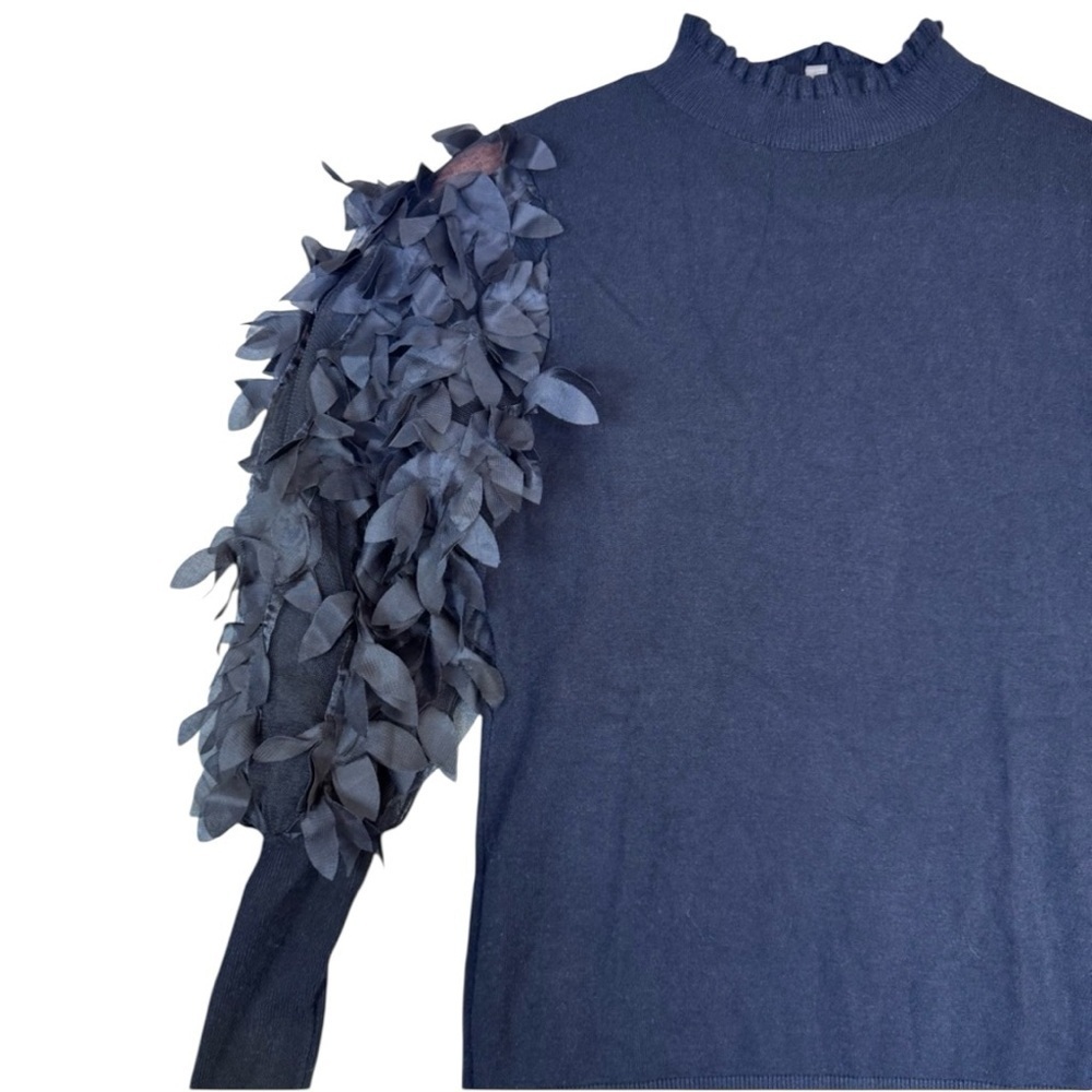 Sioni Black Petal Frill Sleeve Ruffle Neck Woman’s Sweater Size Small - Picture 9 of 13